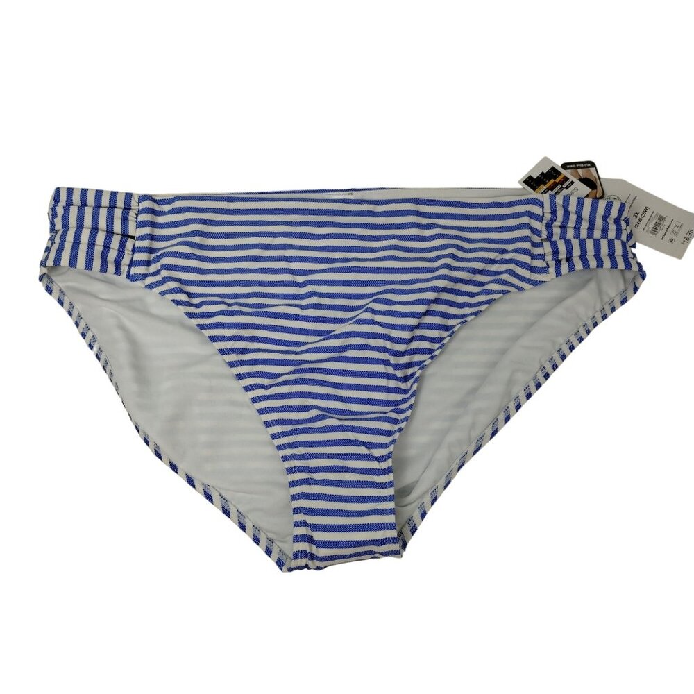 Time and Tru Womens 3XL Textured Blue and White Stripe Mid Rise Bikini Bottom